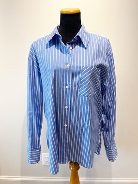 Reformation Loose Fit Blue & White Stripe  Button Down Shirt